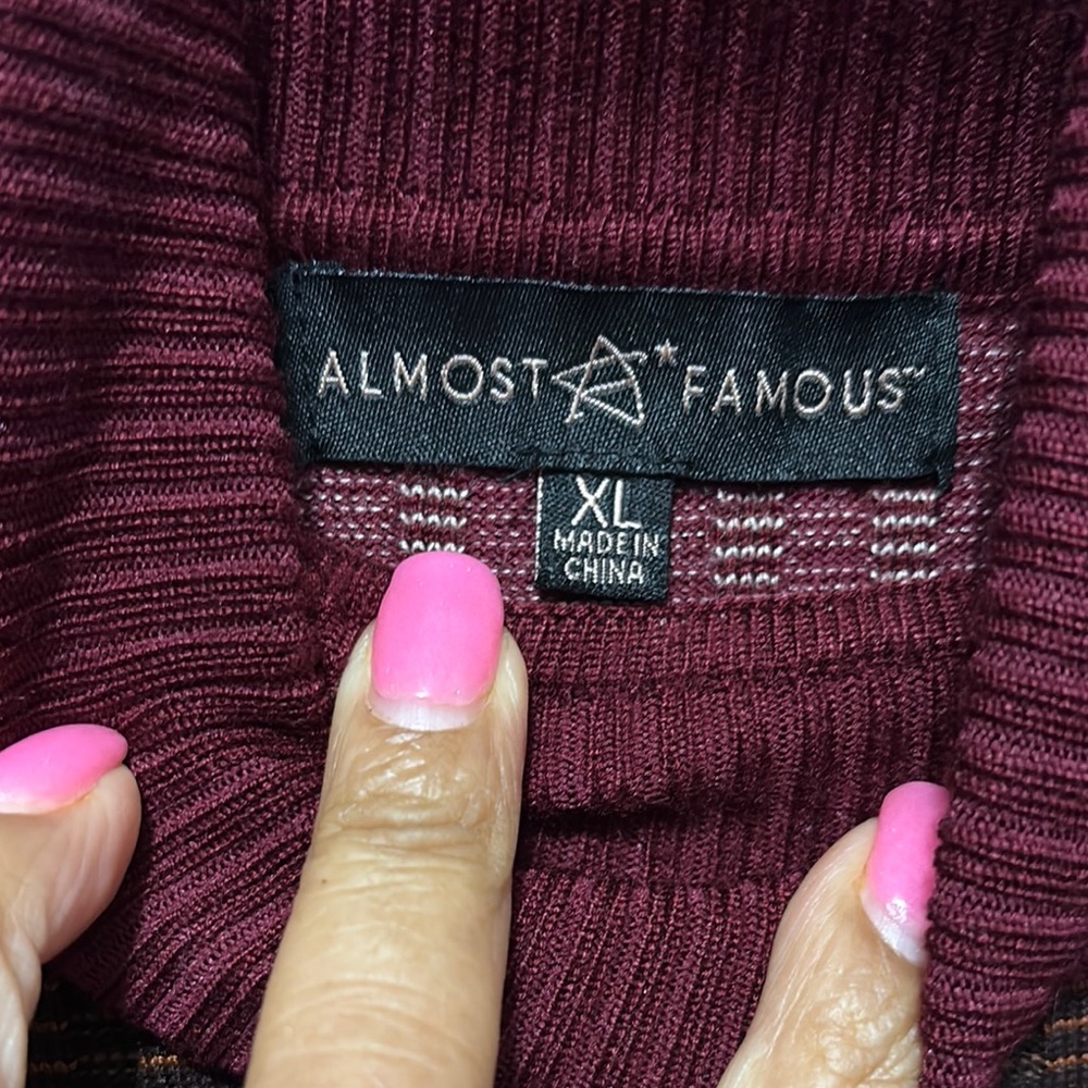 Almost Famous Cowl Neck Sweater in Red and Brown - Picture 4 of 4